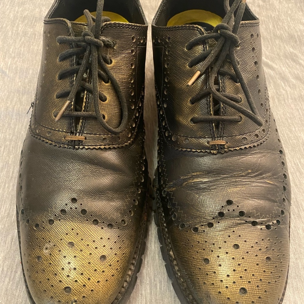 Cole Haan Black and Gold Wingtip Oxfords